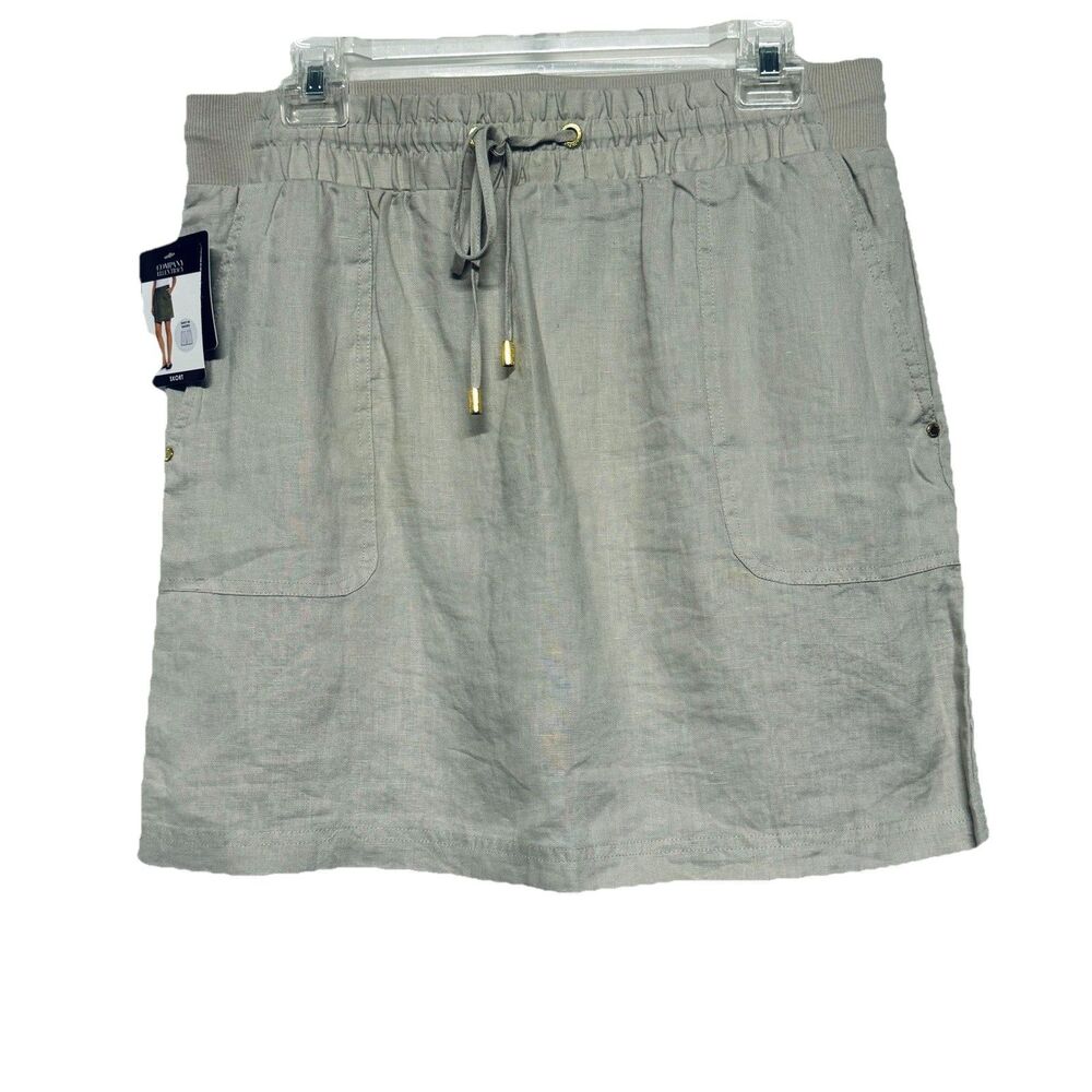 Women's Ellen Tracy Drawstring Elastic Waist 100% Linen Skort Sandstone S New